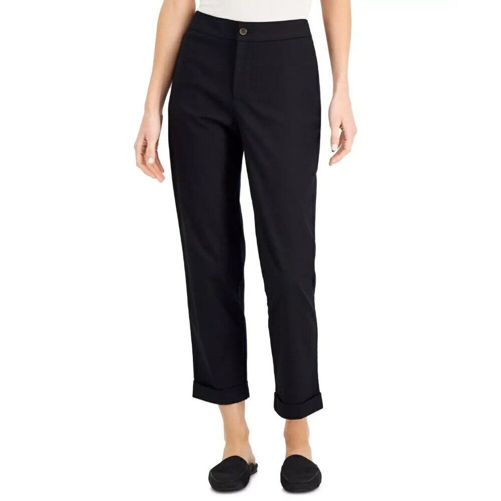 Charter Club Petite Rolled-Cuff Pants, Black, 4P